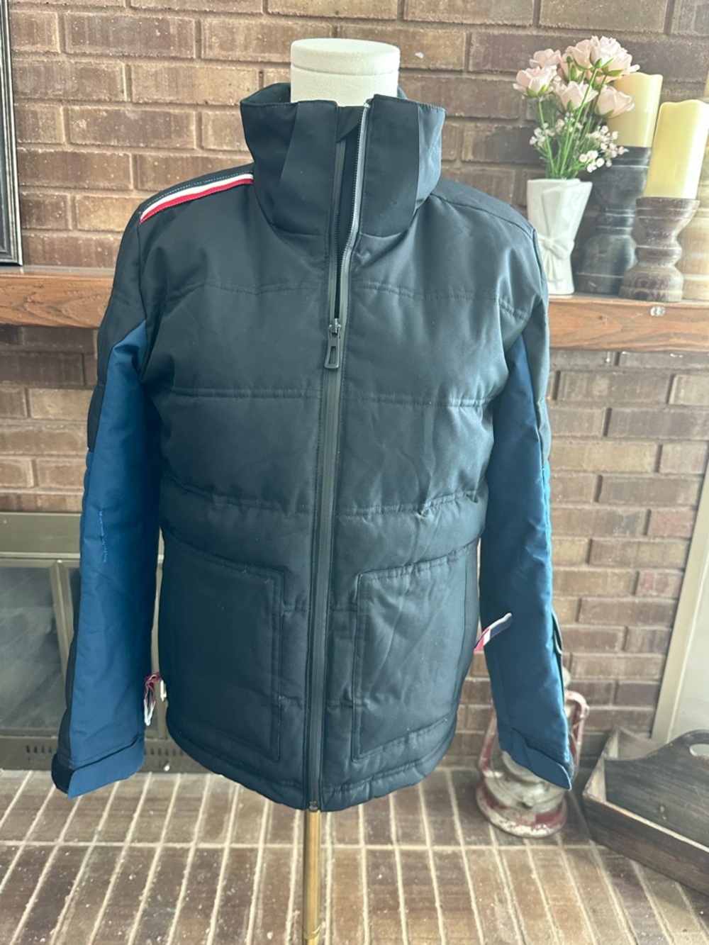 Rossignol Ski Jacket Black Blue French Flag Stripe Insulated Winter Coat XS/S